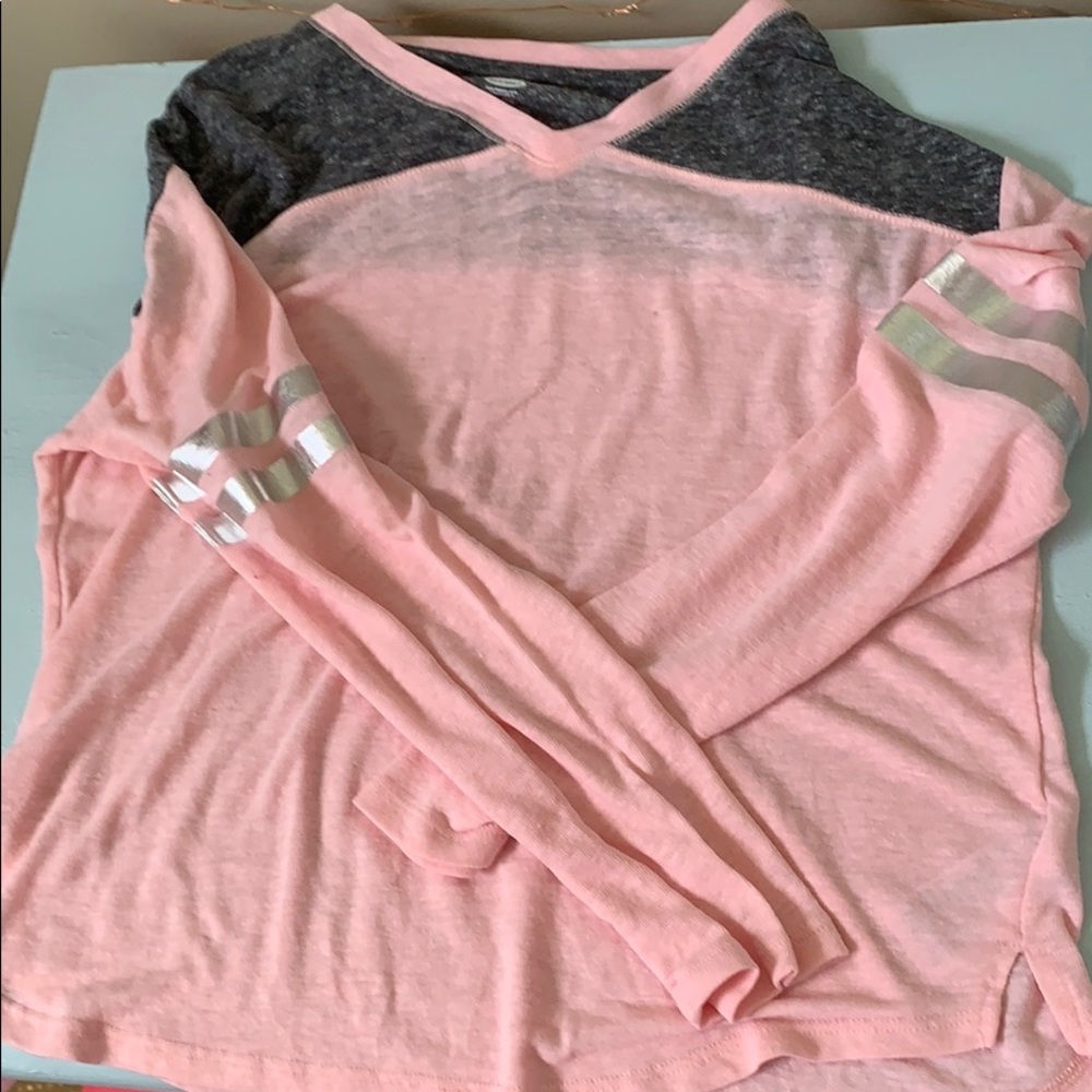 Pink and grey long sleeved varsity shirt
